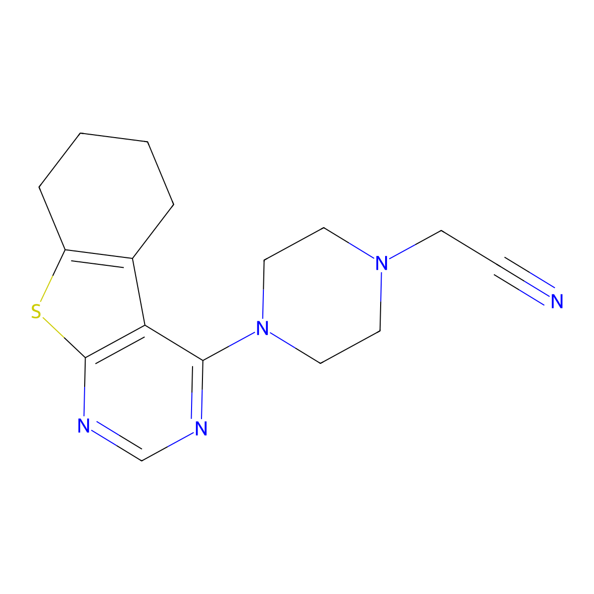 2-[4-(5,6,7,8-Tetrahydro-[1]benzothiolo[2,3-d]pyrimidin-4-yl)piperazin-1-yl]acetonitrile molecular structure, CAS 683797-08-2