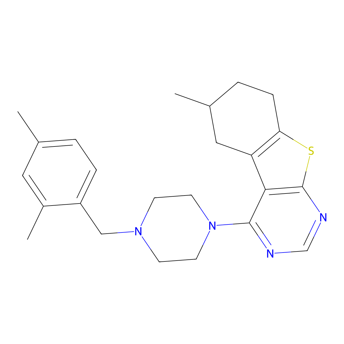 4-[4-(2,4-Dimethylbenzyl)piperazin-1-yl]-6-methyl-5,6,7,8-tetrahydro[1]benzothieno[2,3-d]pyrimidine molecular structure, CAS 683797-39-9