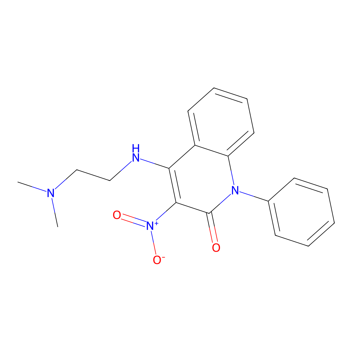 4-((2-(dimethylamino)ethyl)amino)-3-nitro-1-phenylquinolin-2(1H)-one molecular structure, CAS 683797-52-6