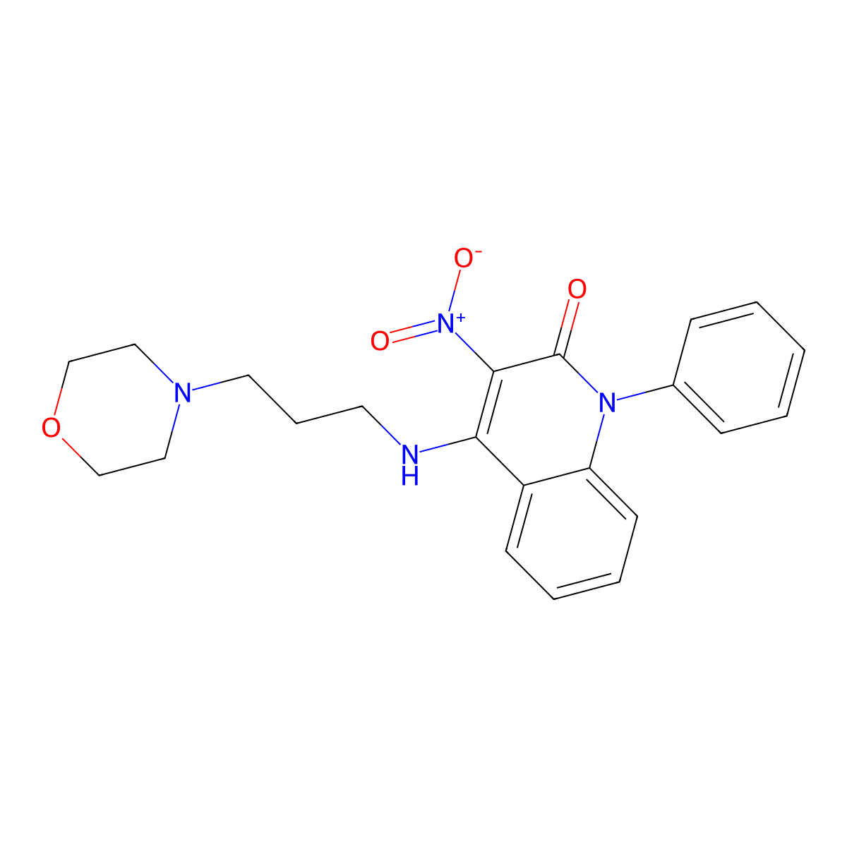 3-nitro-4-{[3-(4-morpholinyl)propyl]amino}-1-phenyl-2(1H)-quinolinone molecular structure, CAS 683797-60-6