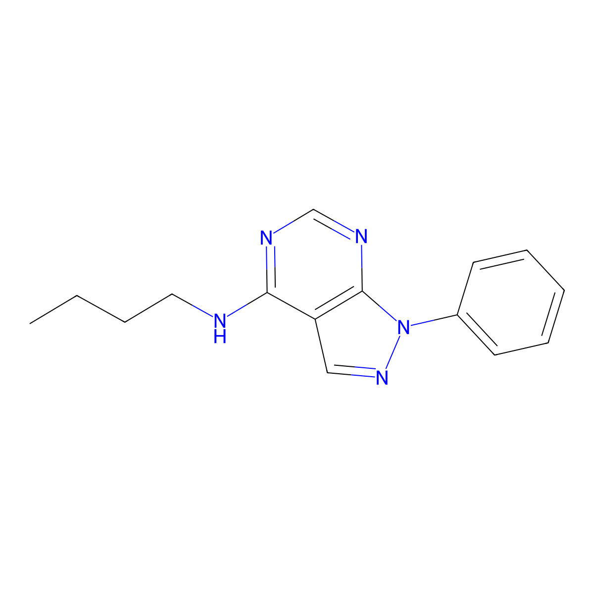 N-butyl-1-phenyl-1H-pyrazolo[3,4-d]pyrimidin-4-amine molecular structure, CAS 68380-52-9
