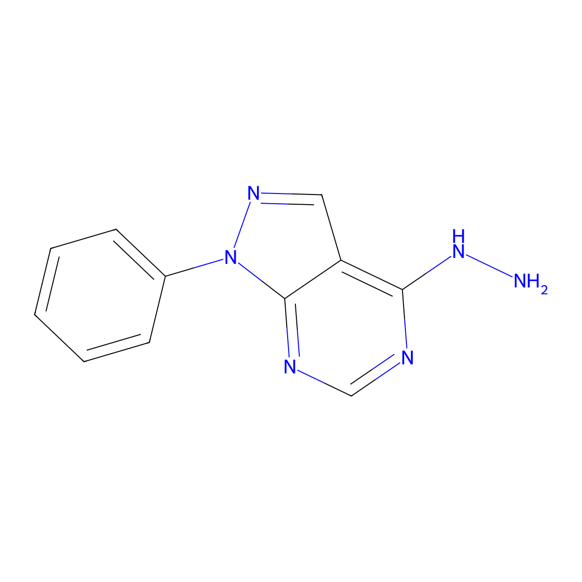 (1-Phenyl-1H-pyrazolo[3,4-d]pyrimidin-4-yl)-hydrazine molecular structure, CAS 68380-54-1