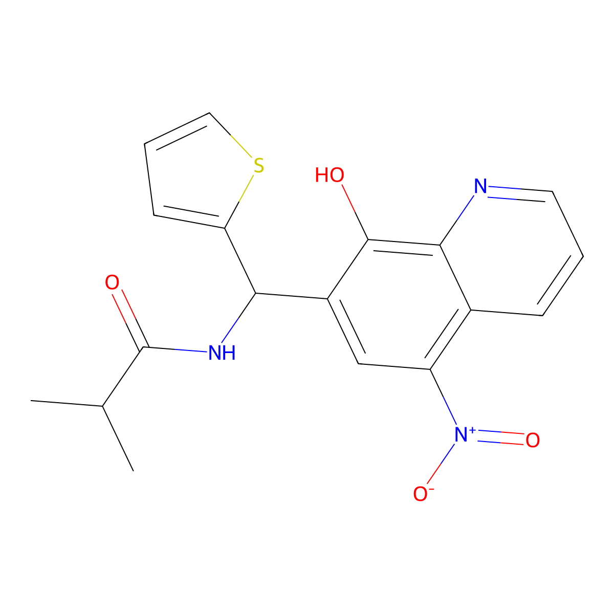 N-[(8-hydroxy-5-nitroquinolin-7-yl)-thiophen-2-ylmethyl]-2-methylpropanamide molecular structure, CAS 683806-41-9