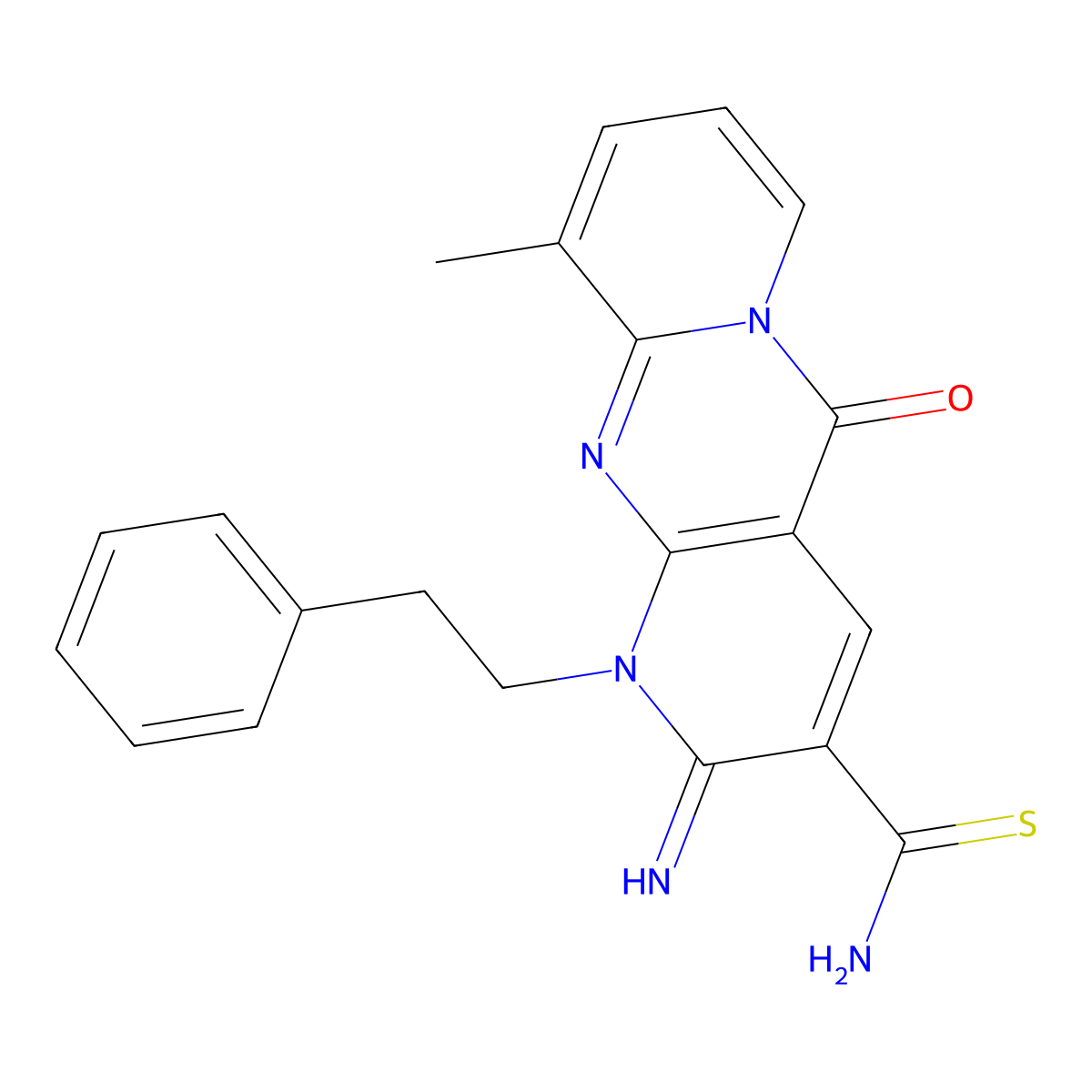 2-Imino-10-methyl-5-oxo-1-(2-phenylethyl)dipyrido[3,4-c:1',2'-f]pyrimidine-3-carbothioamide molecular structure, CAS 683806-56-6