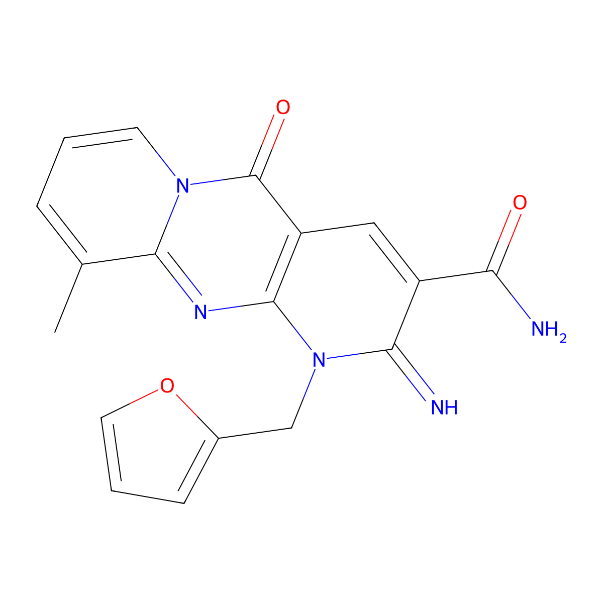 7-[(Furan-2-yl)methyl]-6-imino-11-methyl-2-oxo-1,7,9-triazatricyclo[8.4.0.0^{3,8}]tetradeca-3(8),4,9,11,13-pentaene-5-carboxamide molecular structure, CAS 683806-58-8