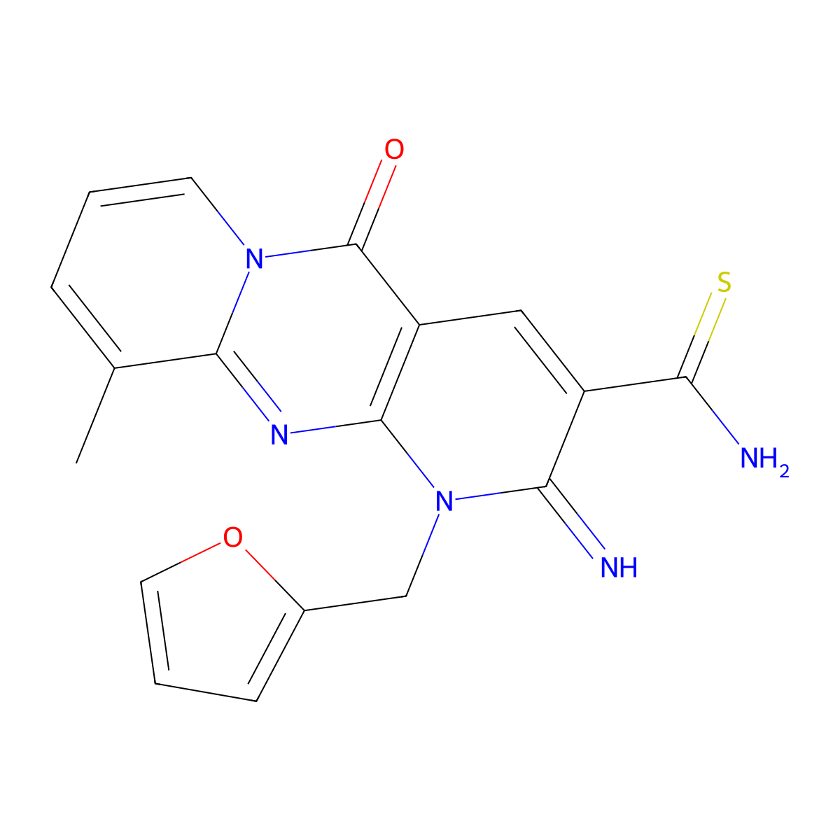 1-(furan-2-ylmethyl)-2-imino-10-methyl-5-oxo-2,5-dihydro-1H-dipyrido[1,2-a:2',3'-d]pyrimidine-3-carbothioamide molecular structure, CAS 683806-59-9