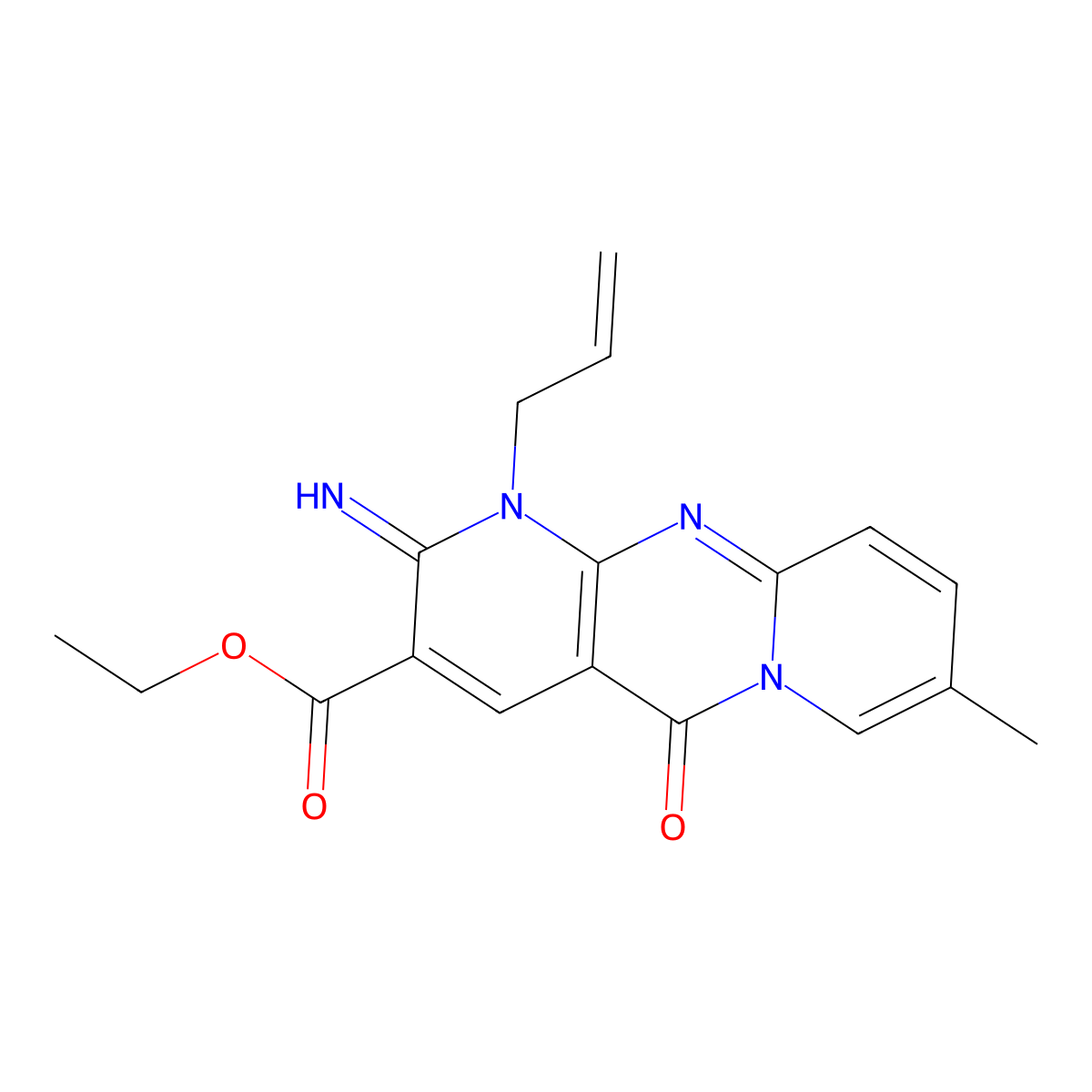 Ethyl 6-imino-13-methyl-2-oxo-7-(prop-2-en-1-yl)-1,7,9-triazatricyclo[8.4.0.0^{3,8}]tetradeca-3(8),4,9,11,13-pentaene-5-carboxylate molecular structure, CAS 683806-64-6