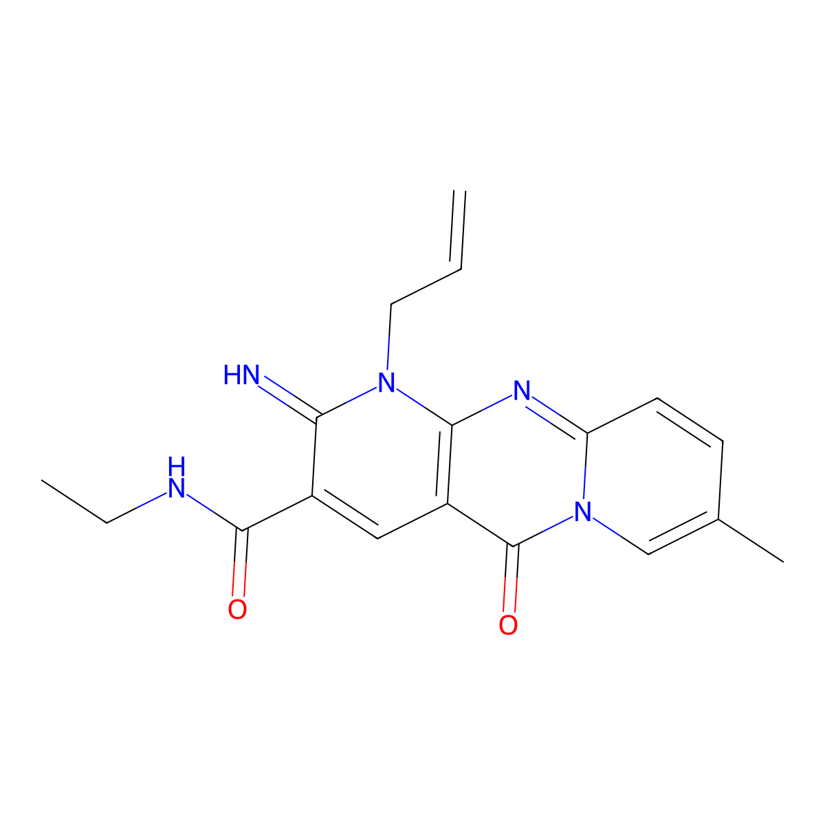 N-ethyl-6-imino-13-methyl-2-oxo-7-(prop-2-en-1-yl)-1,7,9-triazatricyclo[8.4.0.0^{3,8}]tetradeca-3(8),4,9,11,13-pentaene-5-carboxamide molecular structure, CAS 683806-67-9
