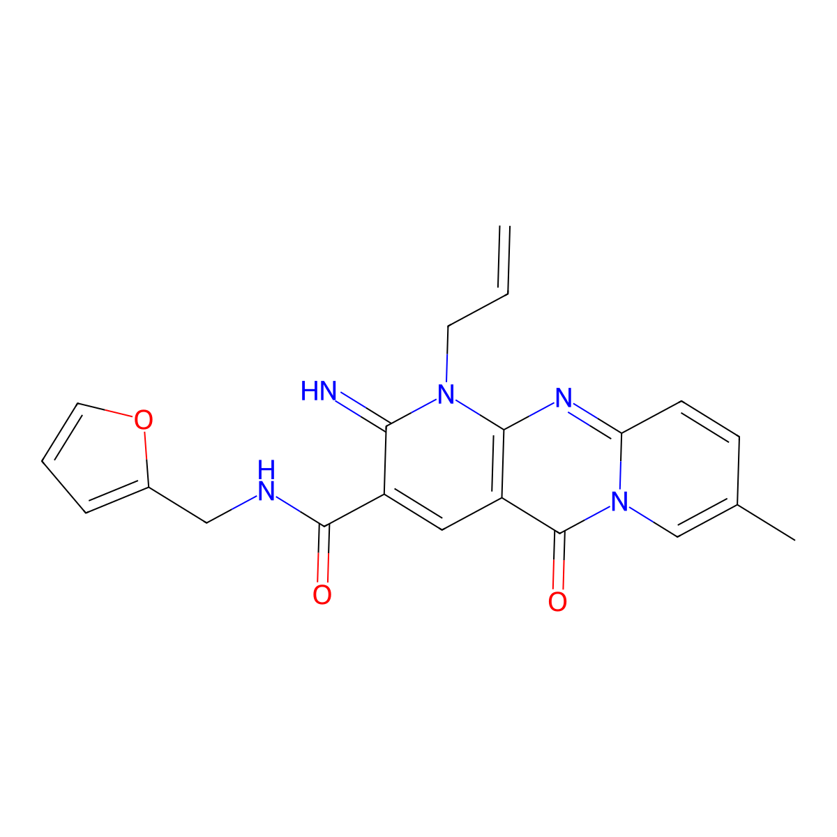 N-(furan-2-ylmethyl)-2-imino-8-methyl-5-oxo-1-(prop-2-en-1-yl)-1,5-dihydro-2H-dipyrido[1,2-a:2',3'-d]pyrimidine-3-carboxamide molecular structure, CAS 683806-70-4