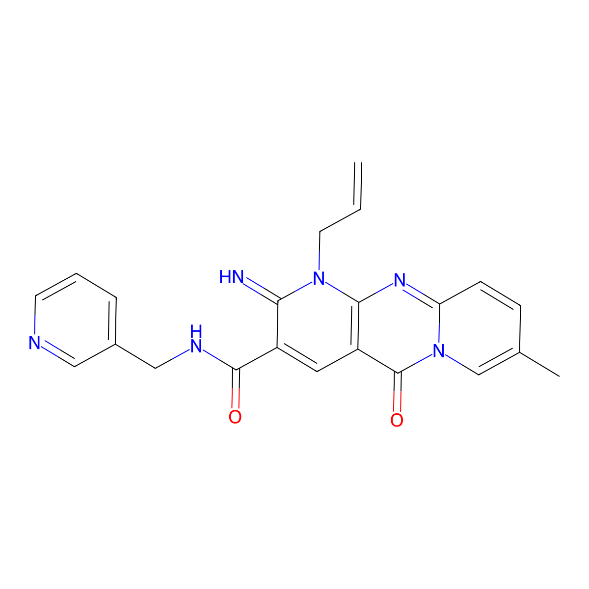 6-imino-13-methyl-2-oxo-7-(prop-2-en-1-yl)-N-[(pyridin-3-yl)methyl]-1,7,9-triazatricyclo[8.4.0.0^{3,8}]tetradeca-3(8),4,9,11,13-pentaene-5-carboxamide molecular structure, CAS 683806-72-6