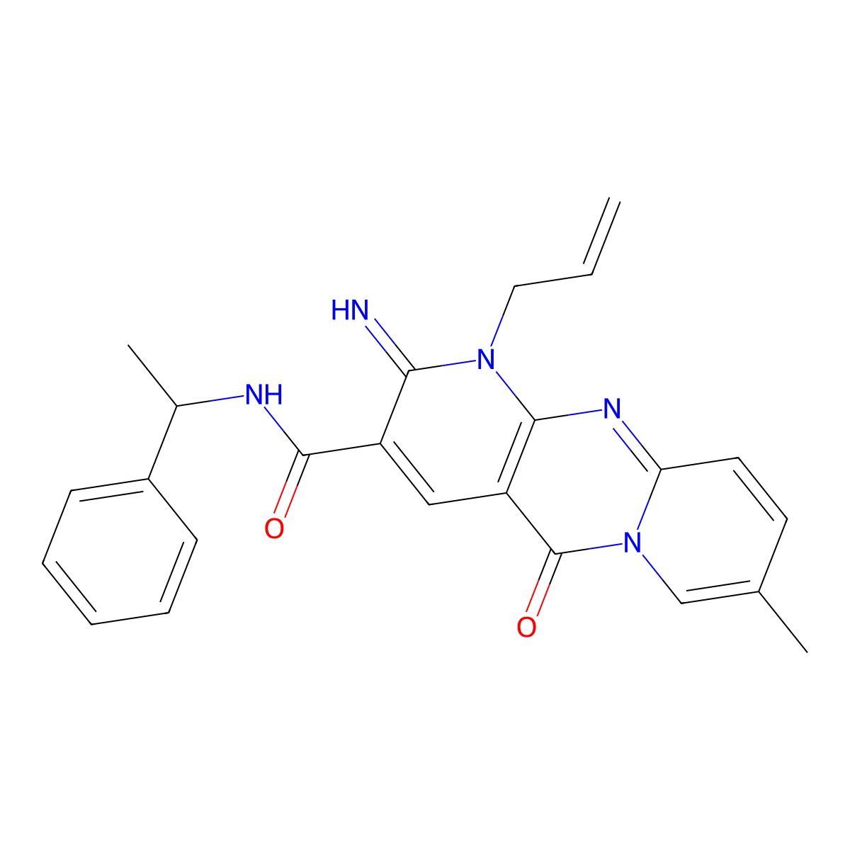 2-imino-8-methyl-5-oxo-N-(1-phenylethyl)-1-(prop-2-en-1-yl)-1,5-dihydro-2H-dipyrido[1,2-a:2',3'-d]pyrimidine-3-carboxamide molecular structure, CAS 683806-74-8