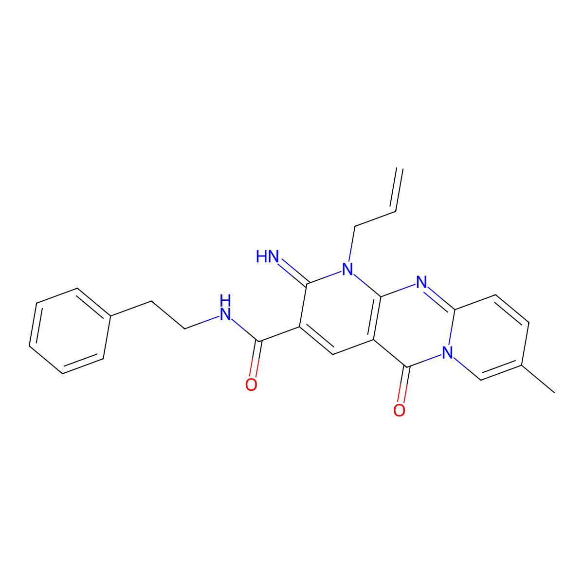 2-imino-8-methyl-5-oxo-N-(2-phenylethyl)-1-(prop-2-en-1-yl)-1,5-dihydro-2H-dipyrido[1,2-a:2',3'-d]pyrimidine-3-carboxamide molecular structure, CAS 683806-75-9
