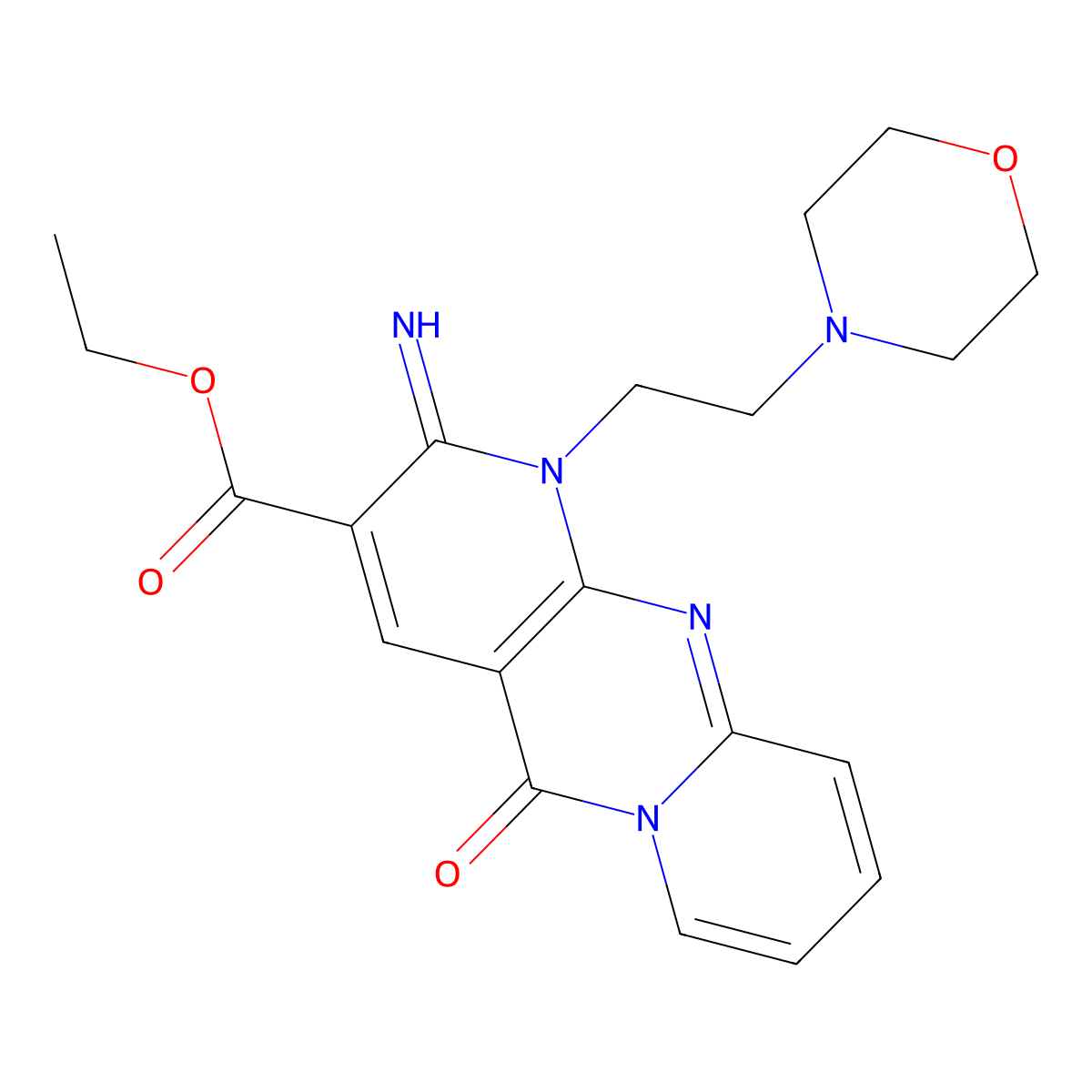 Ethyl 6-imino-7-[2-(morpholin-4-yl)ethyl]-2-oxo-1,7,9-triazatricyclo[8.4.0.0^{3,8}]tetradeca-3(8),4,9,11,13-pentaene-5-carboxylate molecular structure, CAS 683806-79-3