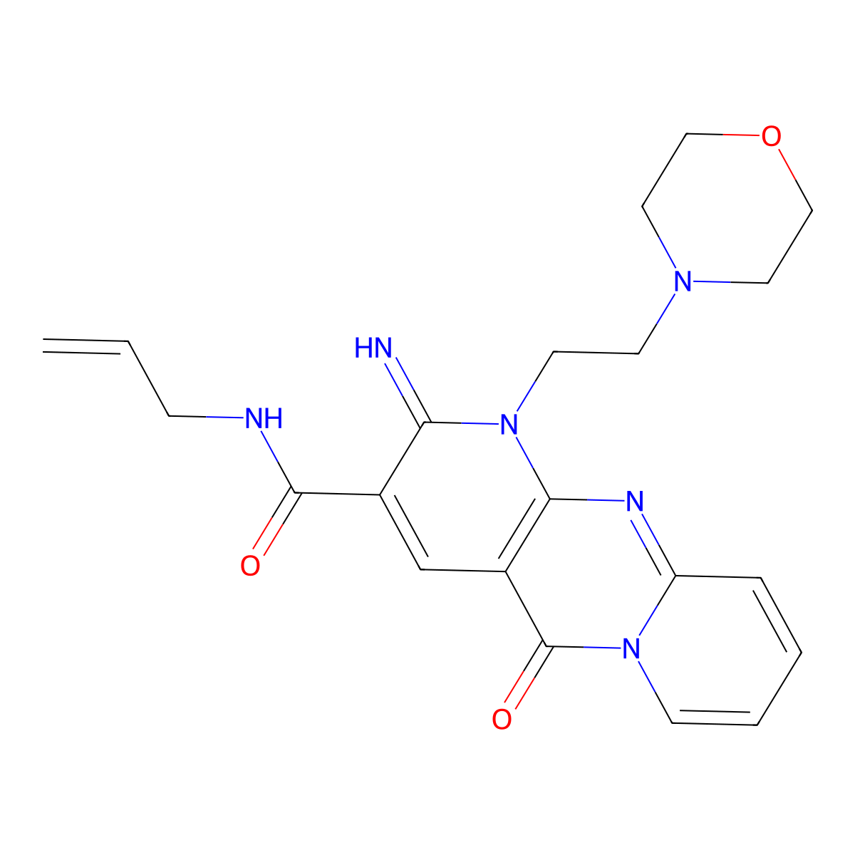 [2-imino-1-(2-morpholin-4-ylethyl)-5-oxo(1,6-dihydropyridino[1,2-a]pyridino[2, 3-d]pyrimidin-3-yl)]-N-prop-2-enylcarboxamide molecular structure, CAS 683806-82-8