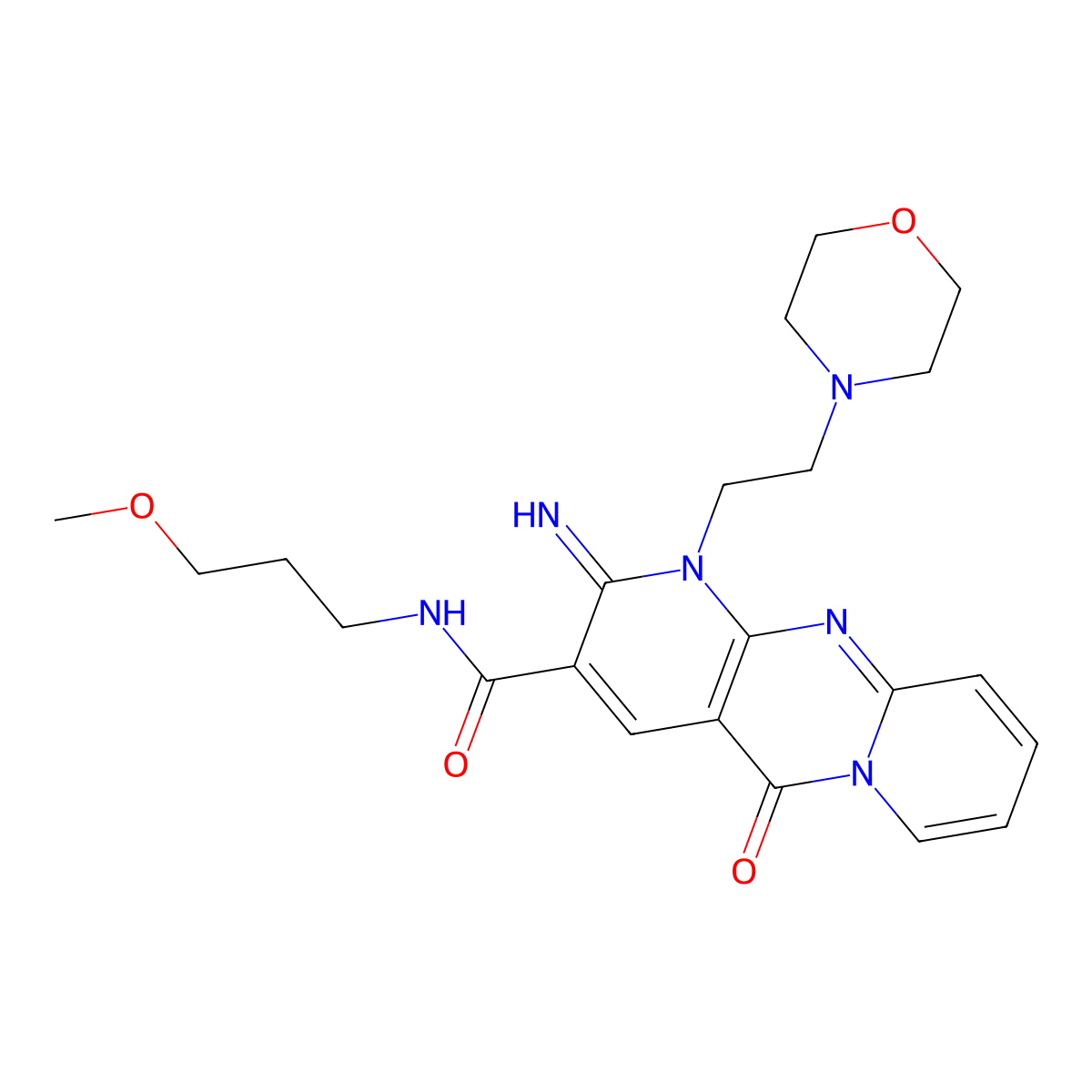 6-imino-N-(3-methoxypropyl)-7-[2-(morpholin-4-yl)ethyl]-2-oxo-1,7,9-triazatricyclo[8.4.0.0^{3,8}]tetradeca-3(8),4,9,11,13-pentaene-5-carboxamide molecular structure, CAS 683806-84-0