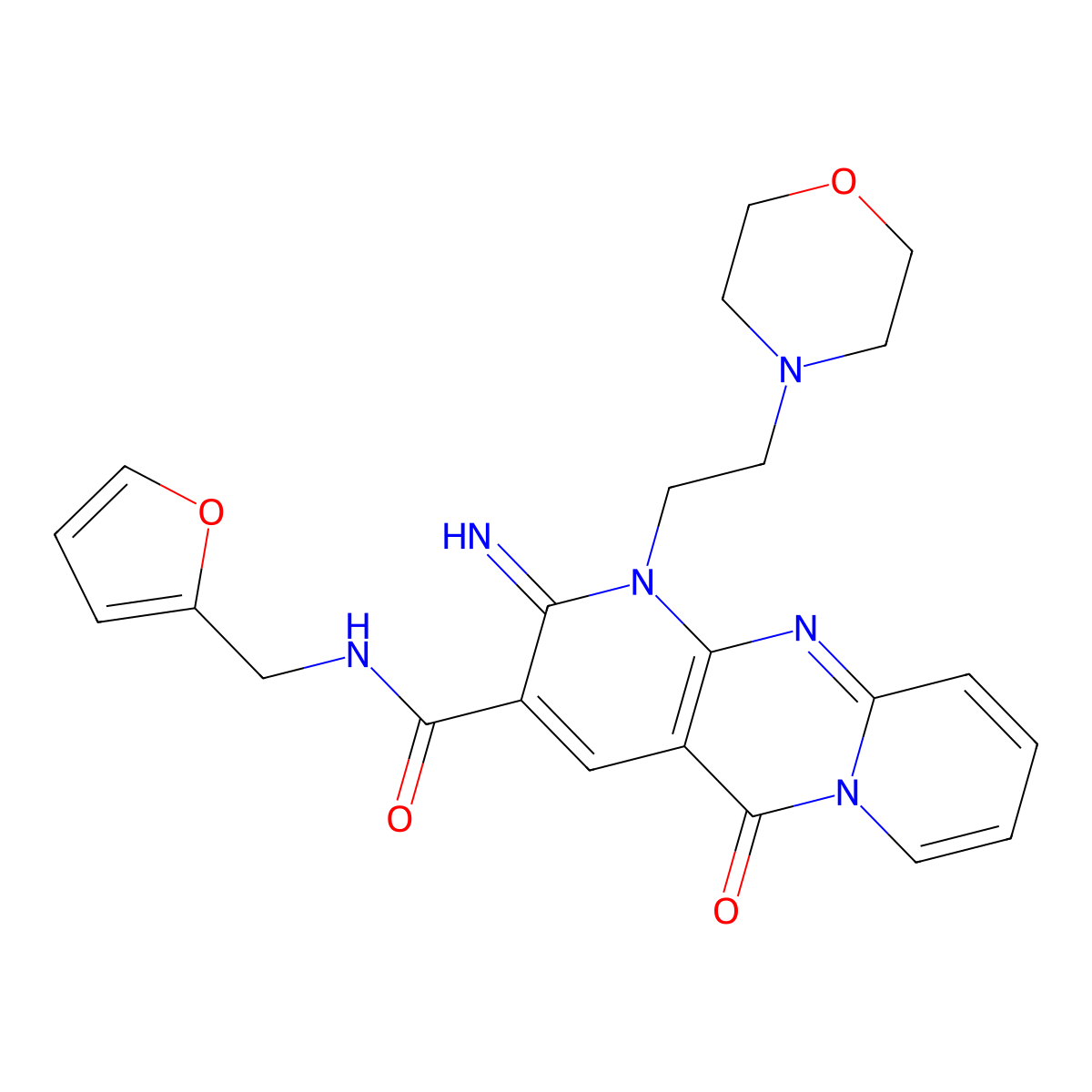 N-[(furan-2-yl)methyl]-6-imino-7-[2-(morpholin-4-yl)ethyl]-2-oxo-1,7,9-triazatricyclo[8.4.0.0^{3,8}]tetradeca-3(8),4,9,11,13-pentaene-5-carboxamide molecular structure, CAS 683806-87-3
