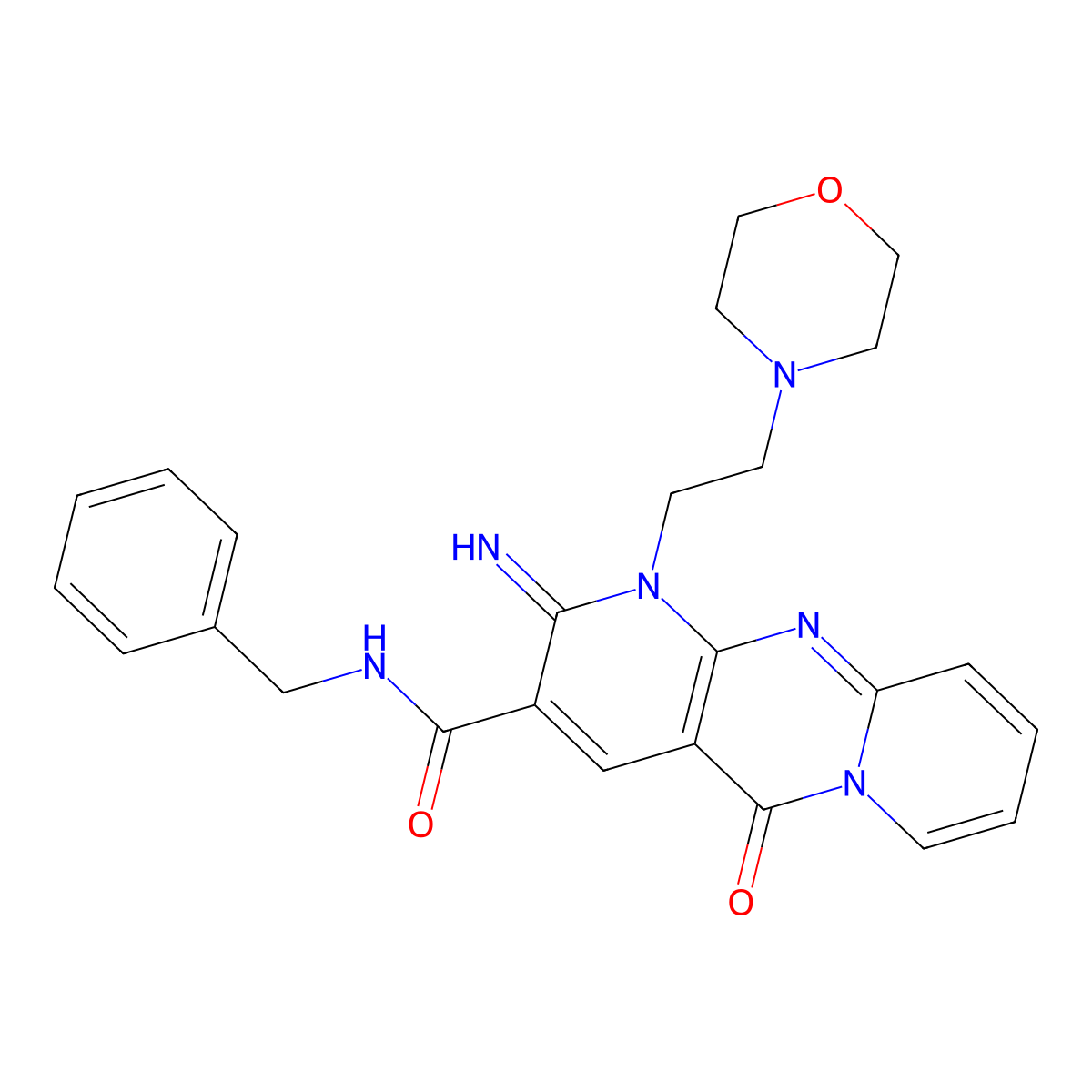 N-benzyl-6-imino-7-[2-(morpholin-4-yl)ethyl]-2-oxo-1,7,9-triazatricyclo[8.4.0.0^{3,8}]tetradeca-3(8),4,9,11,13-pentaene-5-carboxamide molecular structure, CAS 683806-88-4