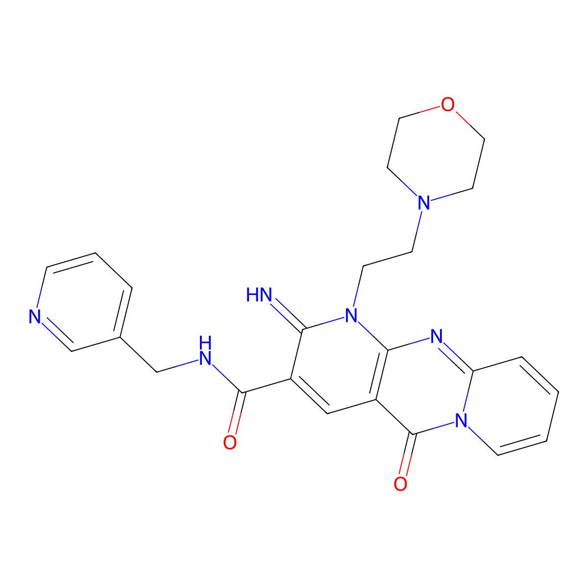 6-imino-7-[2-(morpholin-4-yl)ethyl]-2-oxo-N-[(pyridin-3-yl)methyl]-1,7,9-triazatricyclo[8.4.0.0^{3,8}]tetradeca-3(8),4,9,11,13-pentaene-5-carboxamide molecular structure, CAS 683806-89-5
