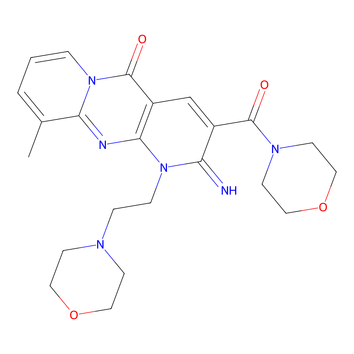 2-imino-10-methyl-3-(morpholine-4-carbonyl)-1-(2-morpholinoethyl)-1H-dipyrido[1,2-a:2',3'-d]pyrimidin-5(2H)-one molecular structure, CAS 683806-91-9