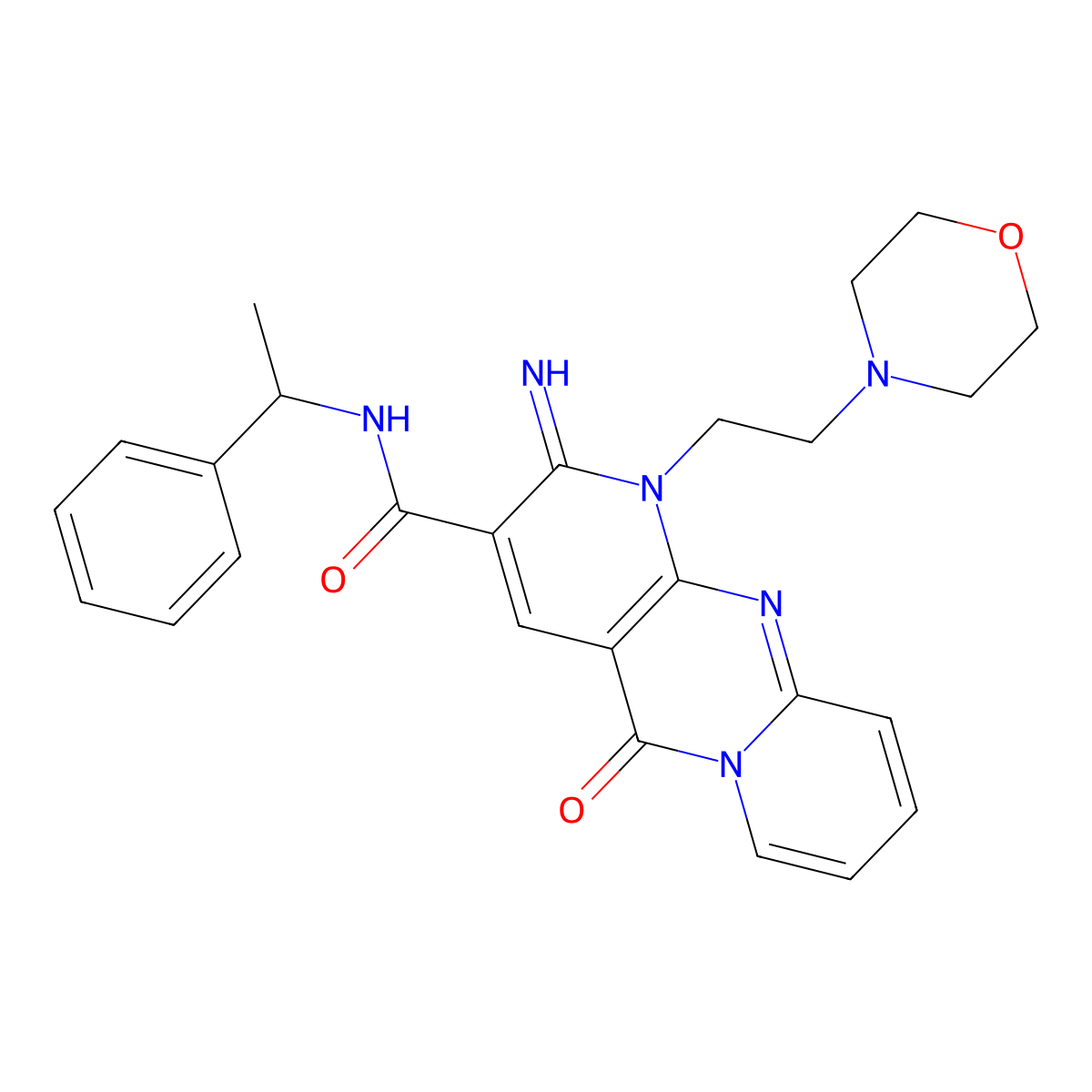 2-imino-1-(2-morpholinoethyl)-5-oxo-N-(1-phenylethyl)-2,5-dihydro-1H-dipyrido[1,2-a:2',3'-d]pyrimidine-3-carboxamide molecular structure, CAS 683806-93-1