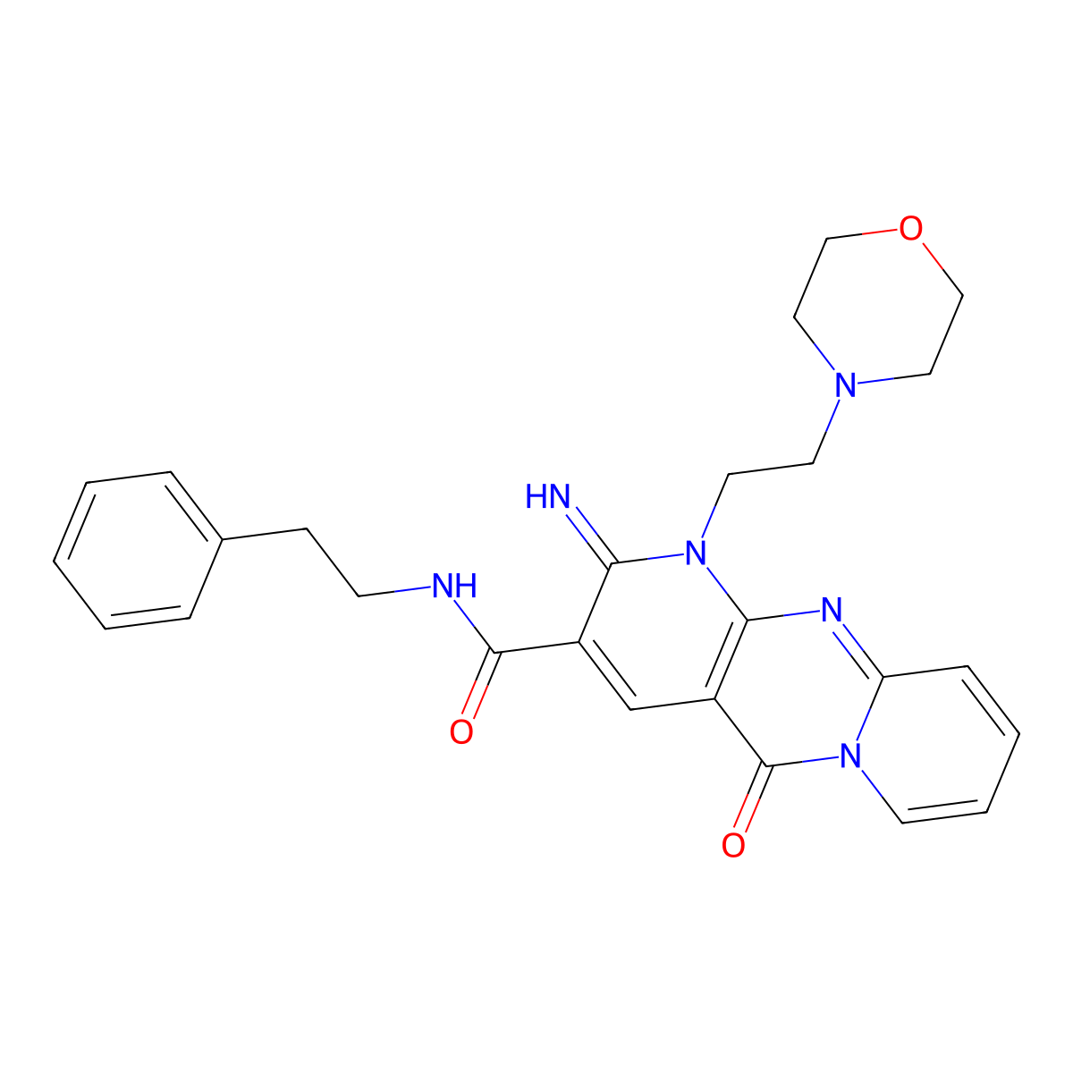 2-imino-1-(2-morpholin-4-ylethyl)-5-oxo-N-(2-phenylethyl)-1,5-dihydro-2H-dipyrido[1,2-a:2',3'-d]pyrimidine-3-carboxamide molecular structure, CAS 683806-95-3