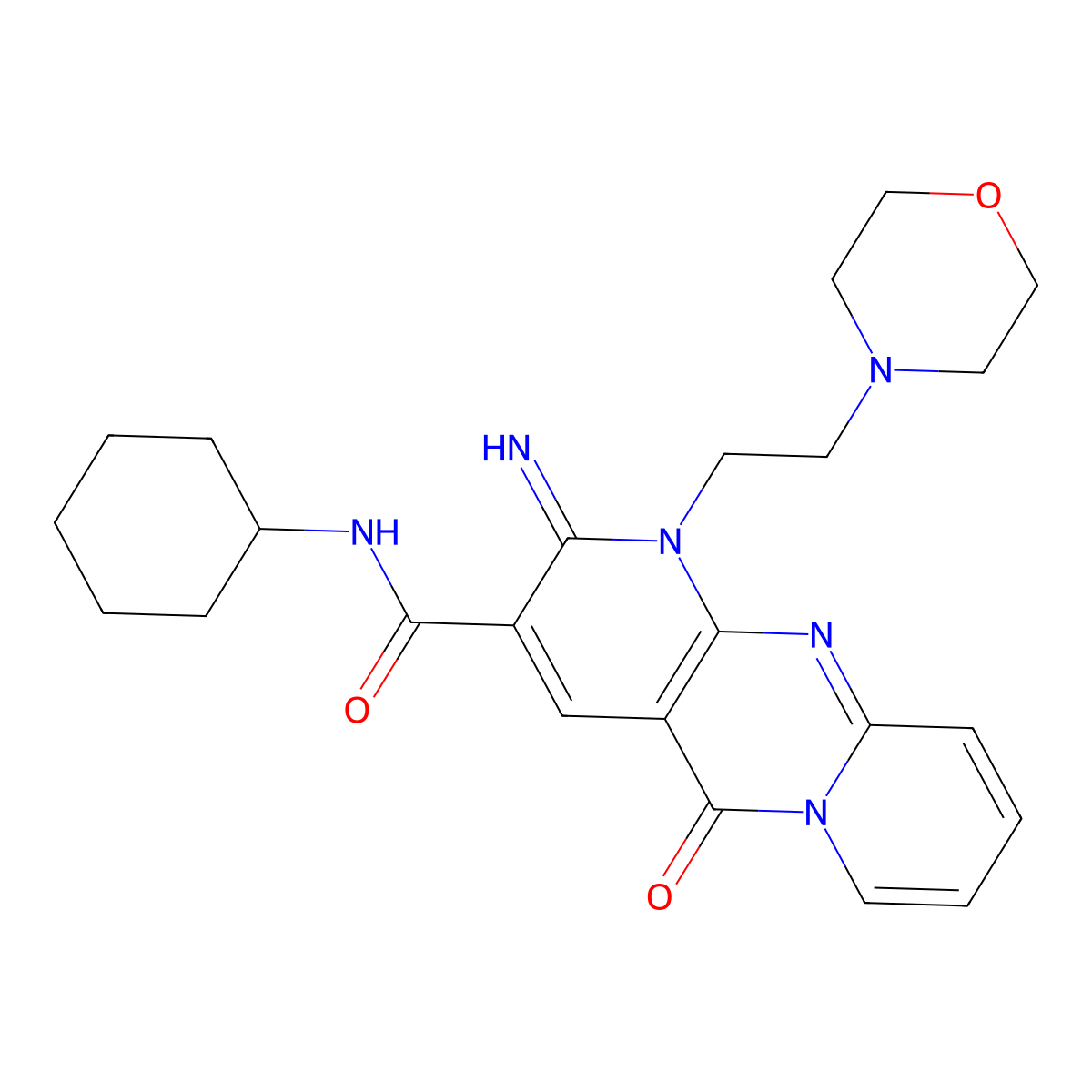 N-cyclohexyl-6-imino-7-[2-(morpholin-4-yl)ethyl]-2-oxo-1,7,9-triazatricyclo[8.4.0.0^{3,8}]tetradeca-3(8),4,9,11,13-pentaene-5-carboxamide molecular structure, CAS 683806-96-4
