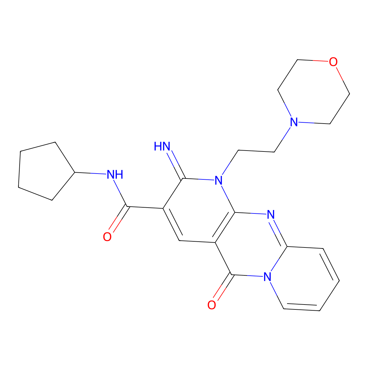2-Imino-1-(2-morpholin-4-yl-ethyl)-10-oxo-1,10-dihydro-2H-1,9,10a-triaza-anthracene-3-carboxylic acid cyclopentylamide molecular structure, CAS 683806-97-5
