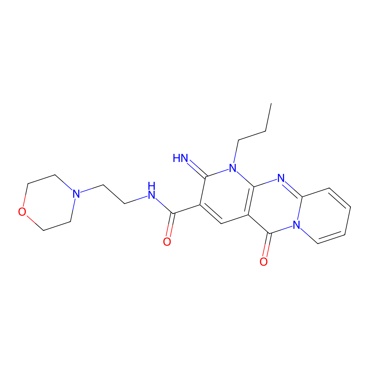 (2-imino-5-oxo-1-propyl(1,6-dihydropyridino[1,2-a]pyridino[2,3-d]pyrimidin-3-y l))-N-(2-morpholin-4-ylethyl)carboxamide molecular structure, CAS 683807-05-8