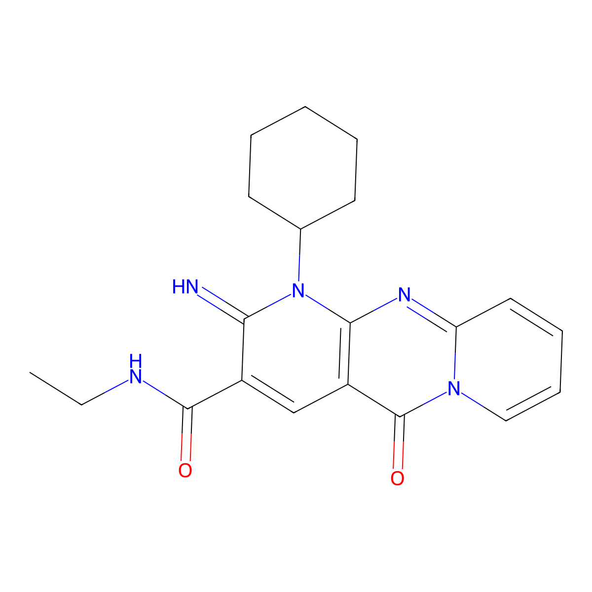 7-cyclohexyl-N-ethyl-6-imino-2-oxo-1,7,9-triazatricyclo[8.4.0.0^{3,8}]tetradeca-3(8),4,9,11,13-pentaene-5-carboxamide molecular structure, CAS 683807-07-0