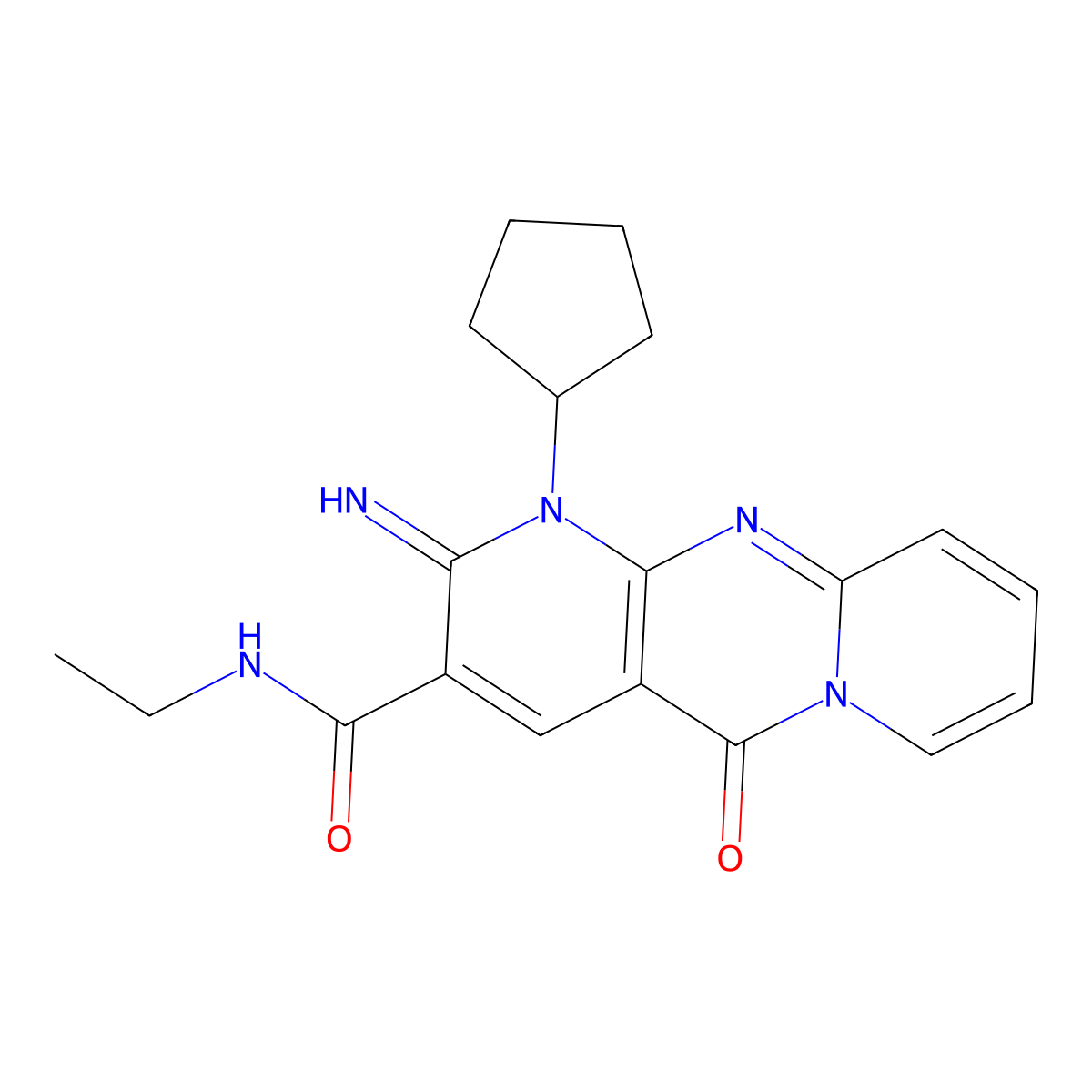 7-cyclopentyl-N-ethyl-6-imino-2-oxo-1,7,9-triazatricyclo[8.4.0.0^{3,8}]tetradeca-3(8),4,9,11,13-pentaene-5-carboxamide molecular structure, CAS 683807-13-8