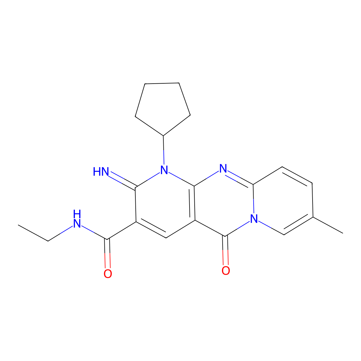 7-cyclopentyl-N-ethyl-6-imino-13-methyl-2-oxo-1,7,9-triazatricyclo[8.4.0.0^{3,8}]tetradeca-3(8),4,9,11,13-pentaene-5-carboxamide molecular structure, CAS 683807-14-9