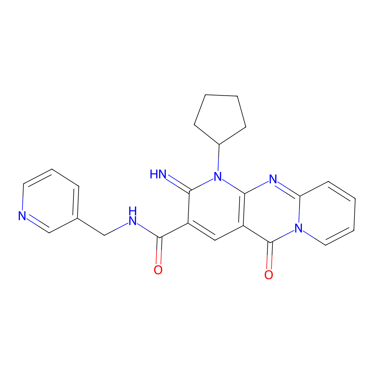 7-cyclopentyl-6-imino-2-oxo-N-[(pyridin-3-yl)methyl]-1,7,9-triazatricyclo[8.4.0.0^{3,8}]tetradeca-3(8),4,9,11,13-pentaene-5-carboxamide molecular structure, CAS 683807-19-4