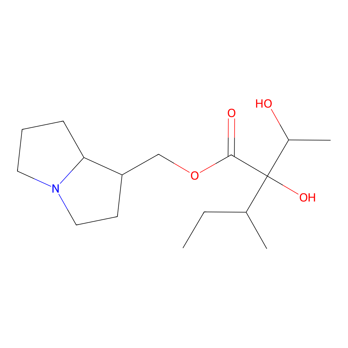 Pentanoic acid, 2-hydroxy-2-(1-hydroxyethyl)-3-methyl-, (hexahydro-1H-pyrrolizin-1-yl)methyl ester molecular structure, CAS 68385-70-6