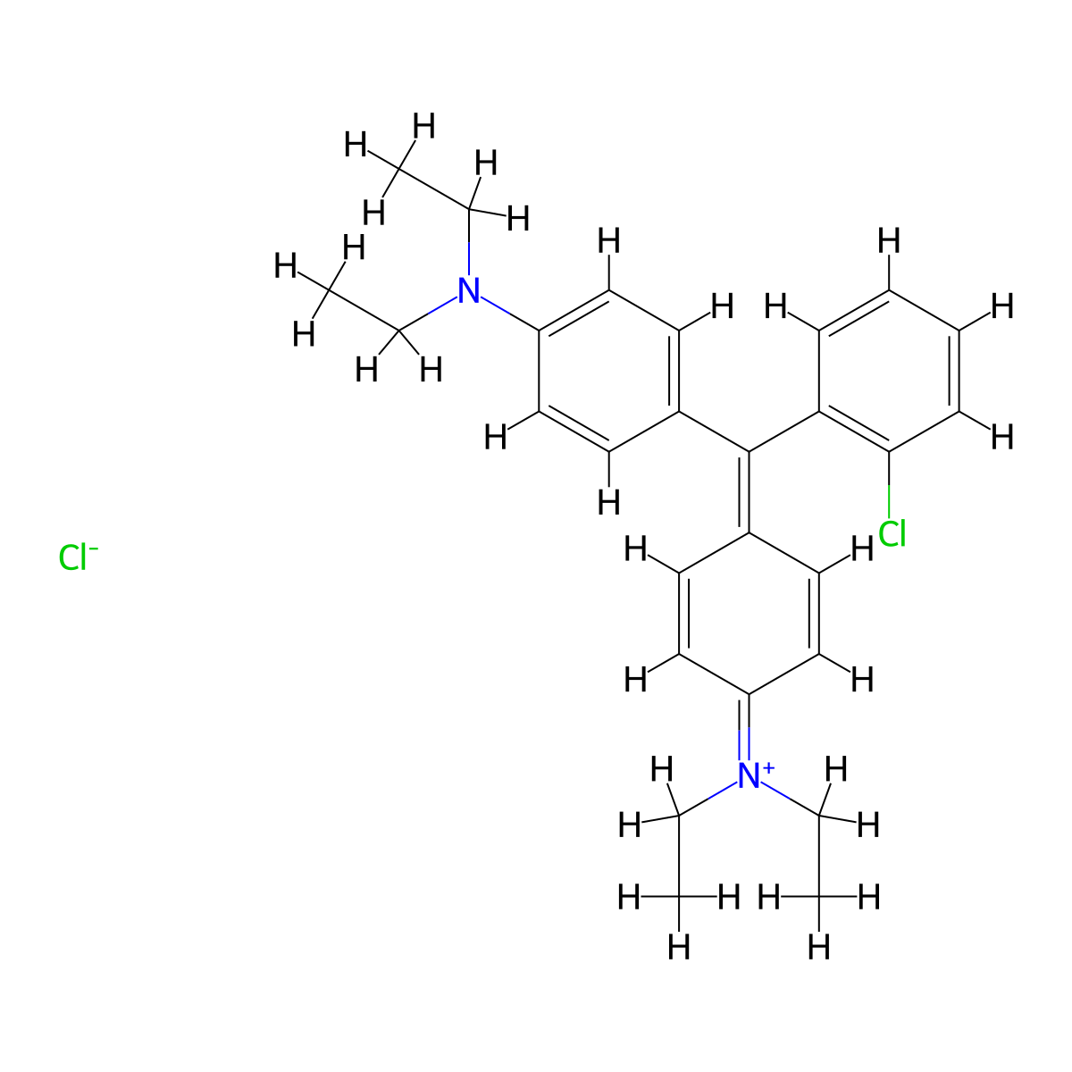 Ethanaminium, N-(4-((2-chlorophenyl)(4-(diethylamino)phenyl)methylene)-2,5-cyclohexadien-1-ylidene)-N-ethyl-, chloride (1:1) molecular structure, CAS 68391-24-2