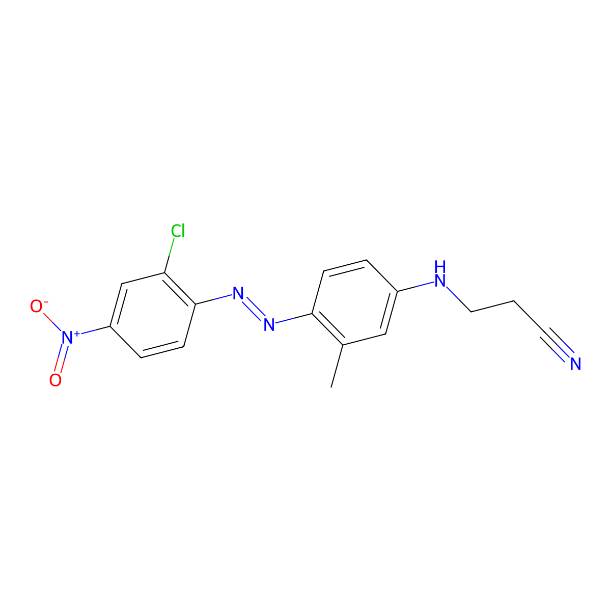 Propanenitrile, 3-((4-(2-(2-chloro-4-nitrophenyl)diazenyl)-3-methylphenyl)amino)- molecular structure, CAS 68391-51-5