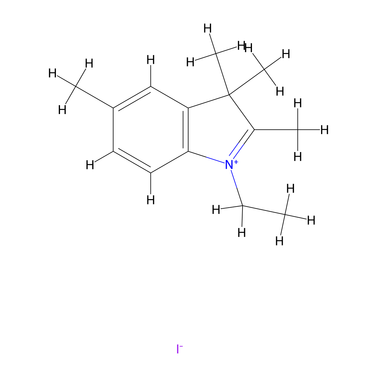 3H-Indolium, 1-ethyl-2,3,3,5-tetramethyl-, iodide (1:1) molecular structure, CAS 68391-57-1