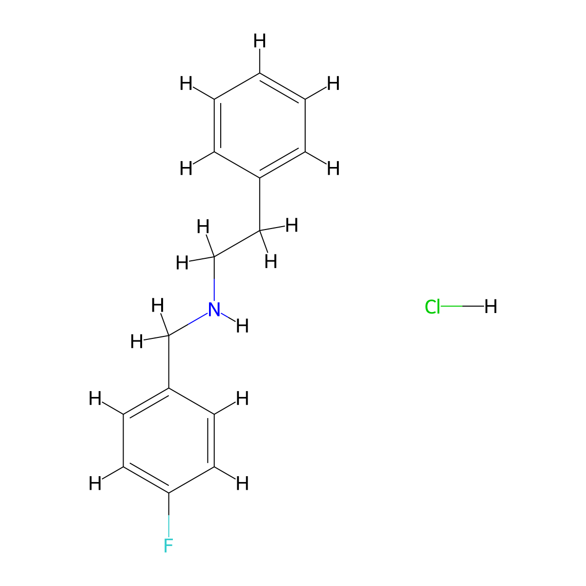 Phenethylamine, N-(p-fluorobenzyl)-, hydrochloride molecular structure, CAS 68398-06-1