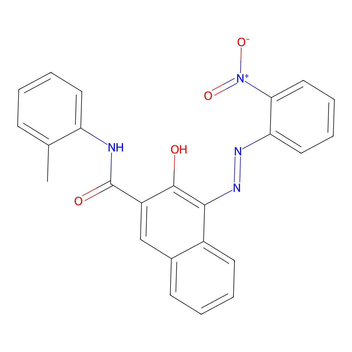 2-Naphthalenecarboxamide, 3-hydroxy-N-(2-methylphenyl)-4-(2-(2-nitrophenyl)diazenyl)- molecular structure, CAS 68399-70-2