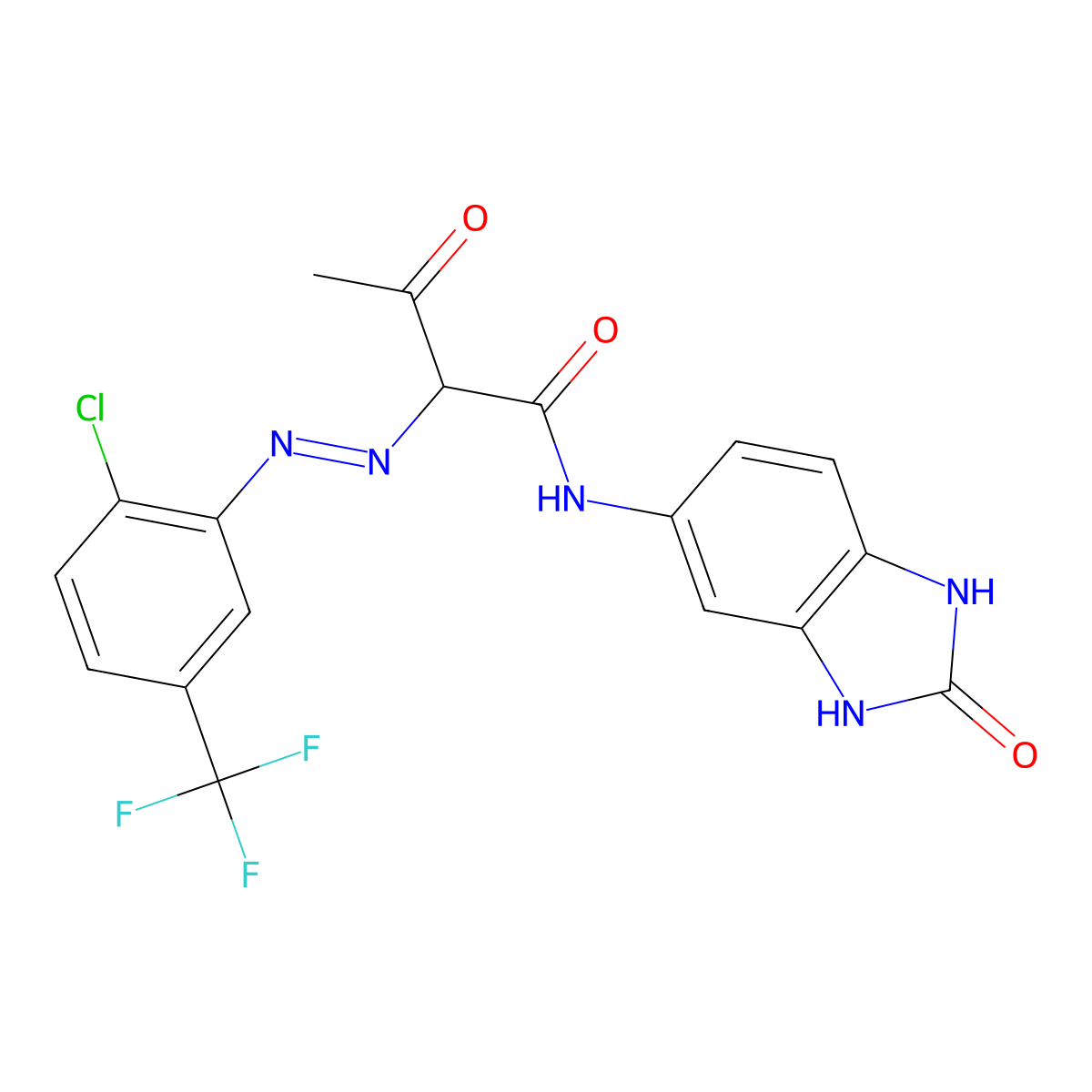 Butanamide, 2-[2-[2-chloro-5-(trifluoromethyl)phenyl]diazenyl]-N-(2,3-dihydro-2-oxo-1H-benzimidazol-5-yl)-3-oxo- molecular structure, CAS 68399-99-5