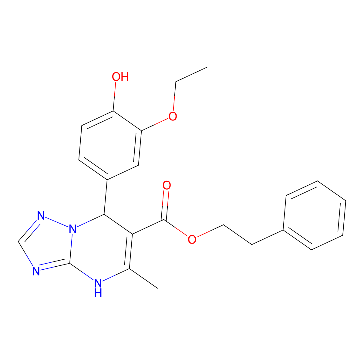 2-Phenylethyl 7-(3-ethoxy-4-hydroxyphenyl)-5-methyl-4,7-dihydro-[1,2,4]triazolo[1,5-a]pyrimidine-6-carboxylate molecular structure, CAS 6840-48-8