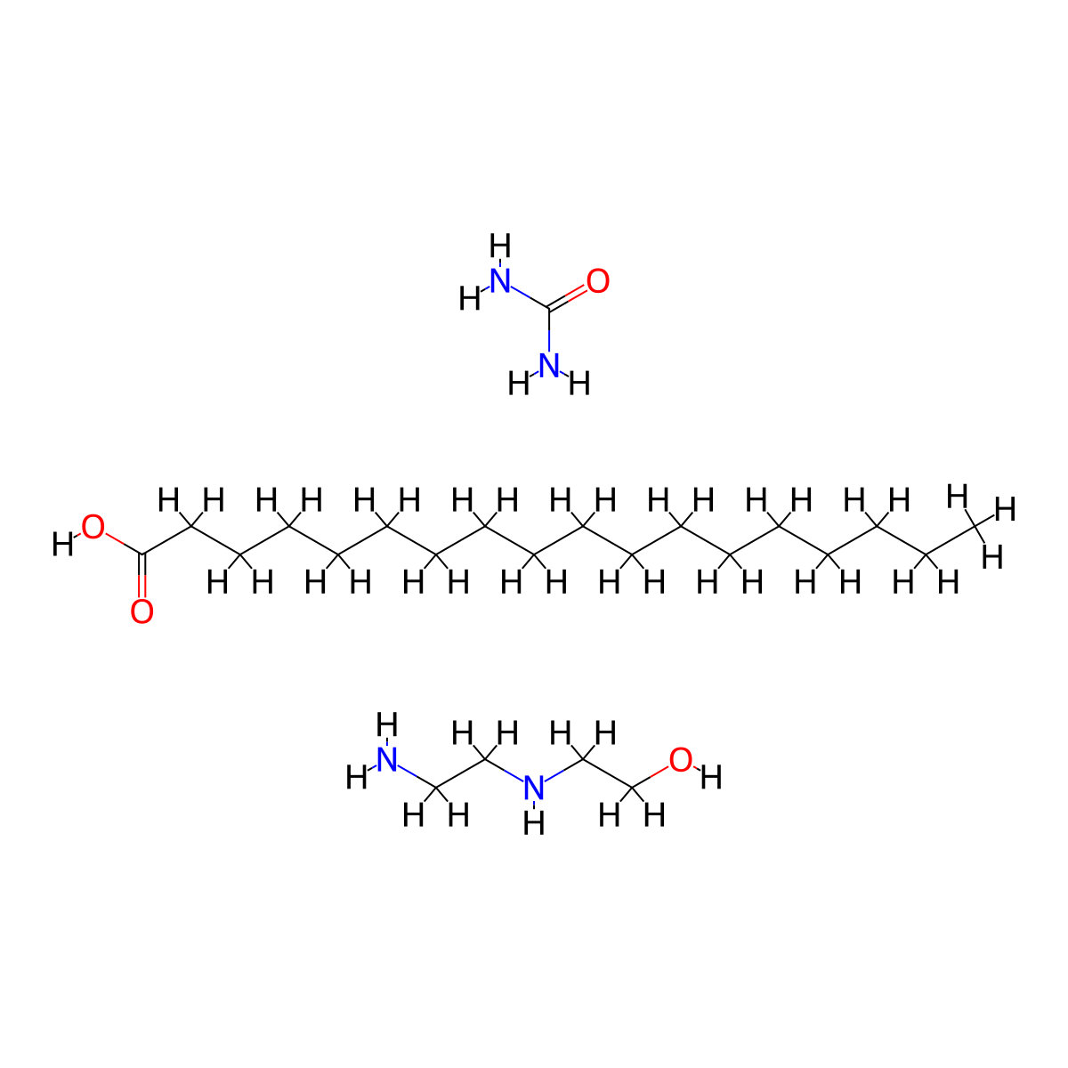 Octadecanoic acid, reaction products with 2-((2-aminoethyl)amino)ethanol and urea molecular structure, CAS 68412-14-6