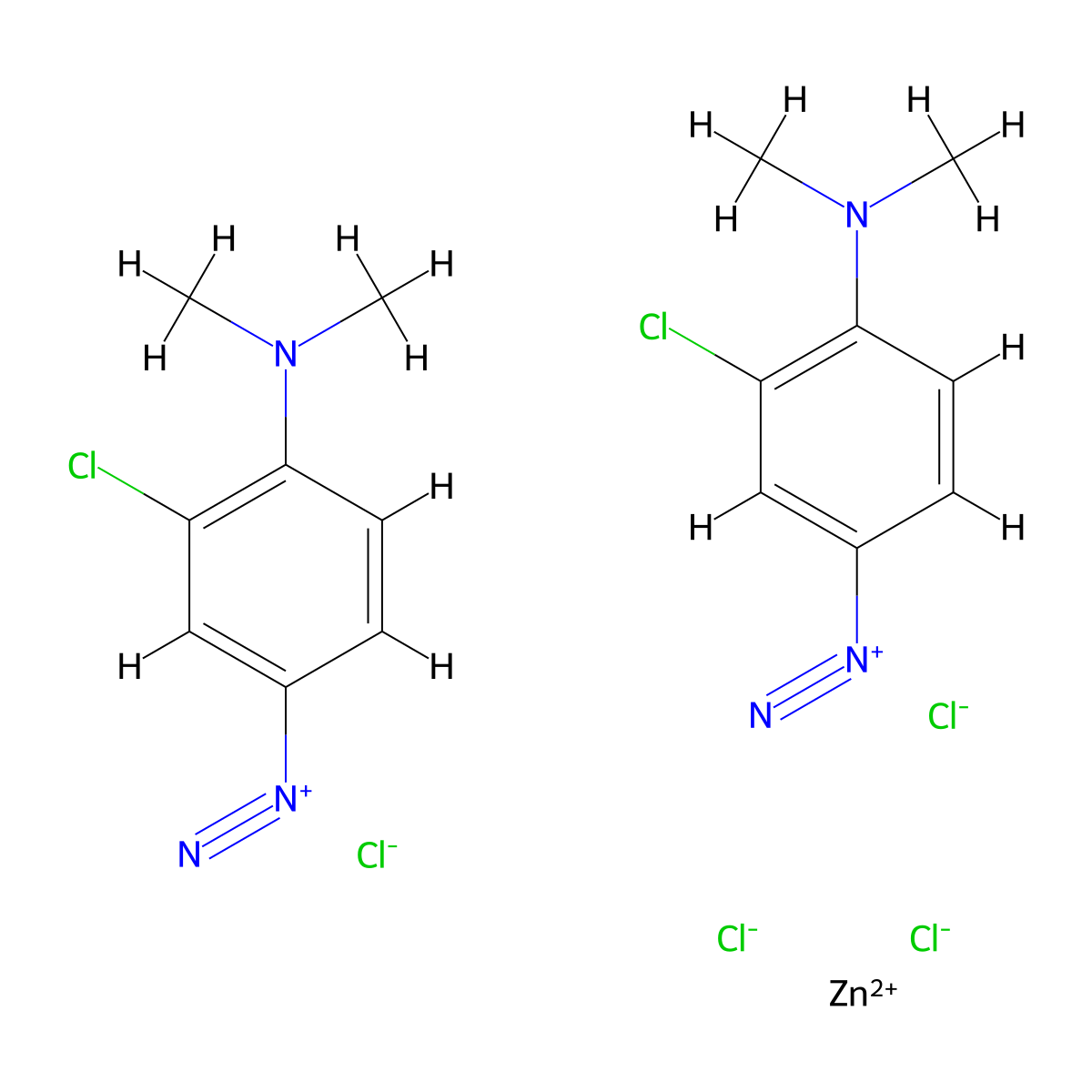 3-Chloro-4-(dimethylamino)benzenediazonium tetrachlorozincate (2:1) molecular structure, CAS 68413-63-8