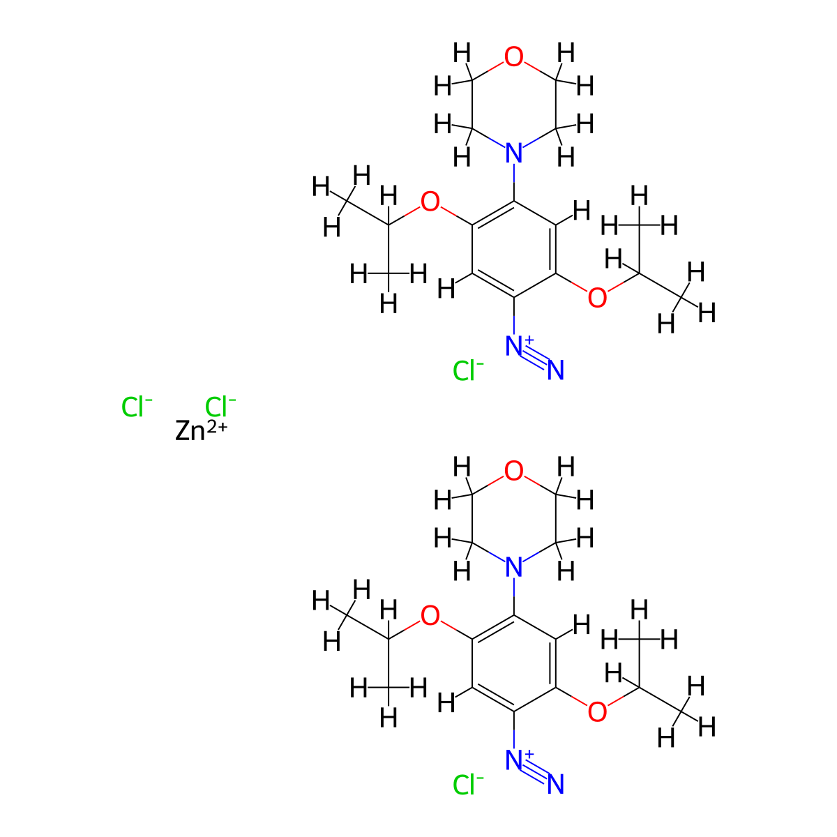 Benzenediazonium, 2,5-bis(1-methylethoxy)-4-(4-morpholinyl)-, (T-4)-tetrachlorozincate(2-) (2:1) molecular structure, CAS 68413-64-9