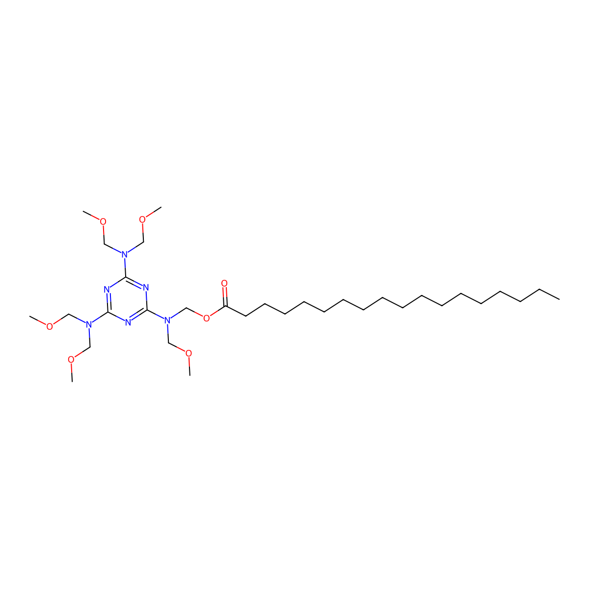Octadecanoic acid, [[4,6-bis[bis(methoxymethyl)amino]-1,3,5-triazin-2-yl](methoxymethyl)amino]methyl ester molecular structure, CAS 68413-84-3