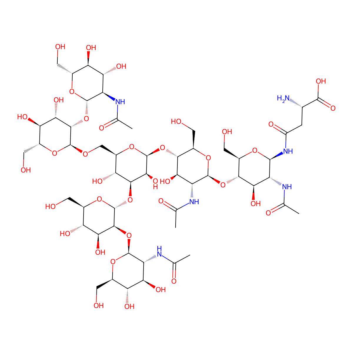 N(4)-{beta-D-GlcNAc-(1->2)-alpha-D-Man-(1->3)-[beta-D-GlcNAc-(1->2)-alpha-D-Man-(1->6)]-beta-D-Man-(1->4)-beta-D-GlcNAc-(1->4)-beta-D-GlcNAc}-Asn molecular structure, CAS 68418-91-7