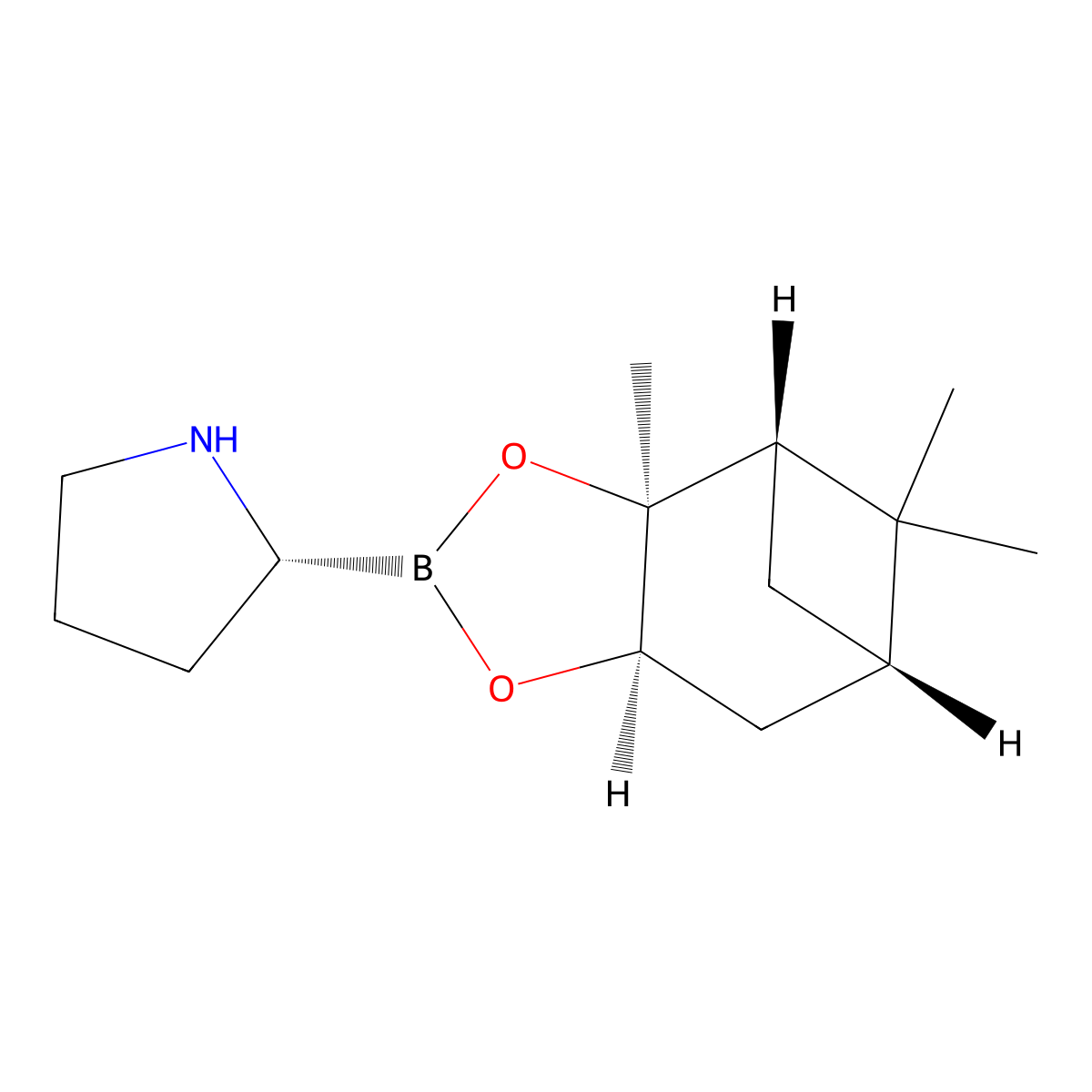 (R)-2-((3aS,4S,6S,7aR)-3a,5,5-Trimethylhexahydro-4,6-methanobenzo[d][1,3,2]dioxaborol-2-yl)pyrrolidine molecular structure, CAS 684208-20-6