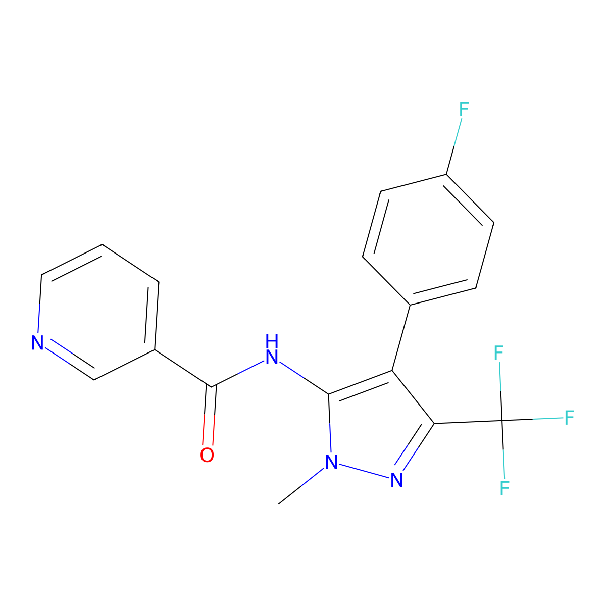 N-[4-(4-fluorophenyl)-2-methyl-5-(trifluoromethyl)pyrazol-3-yl]pyridine-3-carboxamide molecular structure, CAS 684212-82-6
