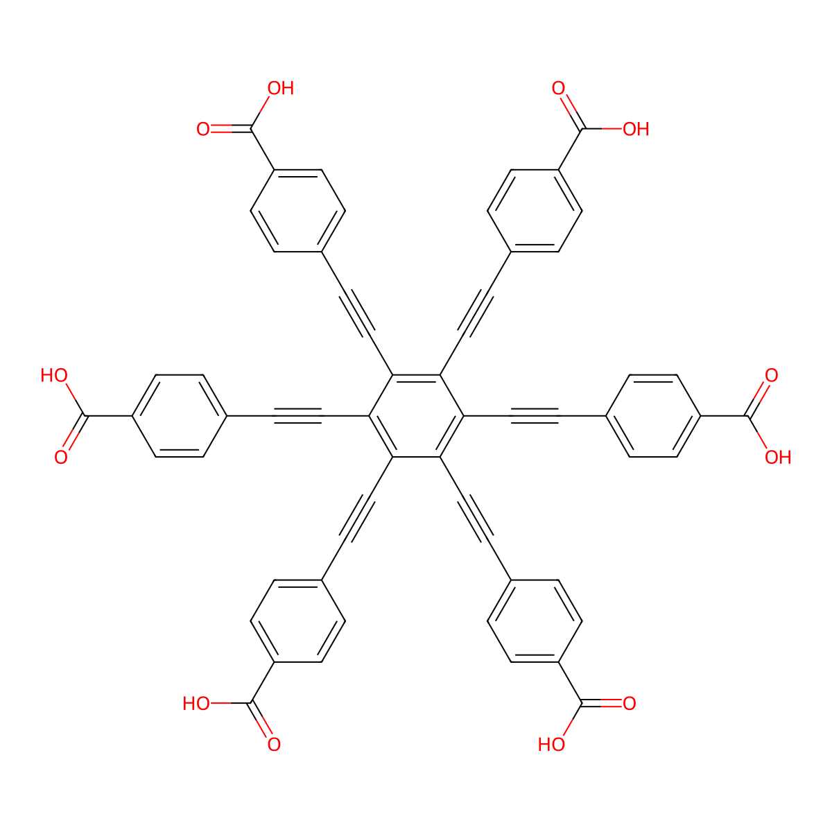 4,4',4'',4''',4'''',4'''''-(Benzene-1,2,3,4,5,6-hexaylhexakis(ethyne-2,1-diyl))hexabenzoic acid molecular structure, CAS 684216-81-7