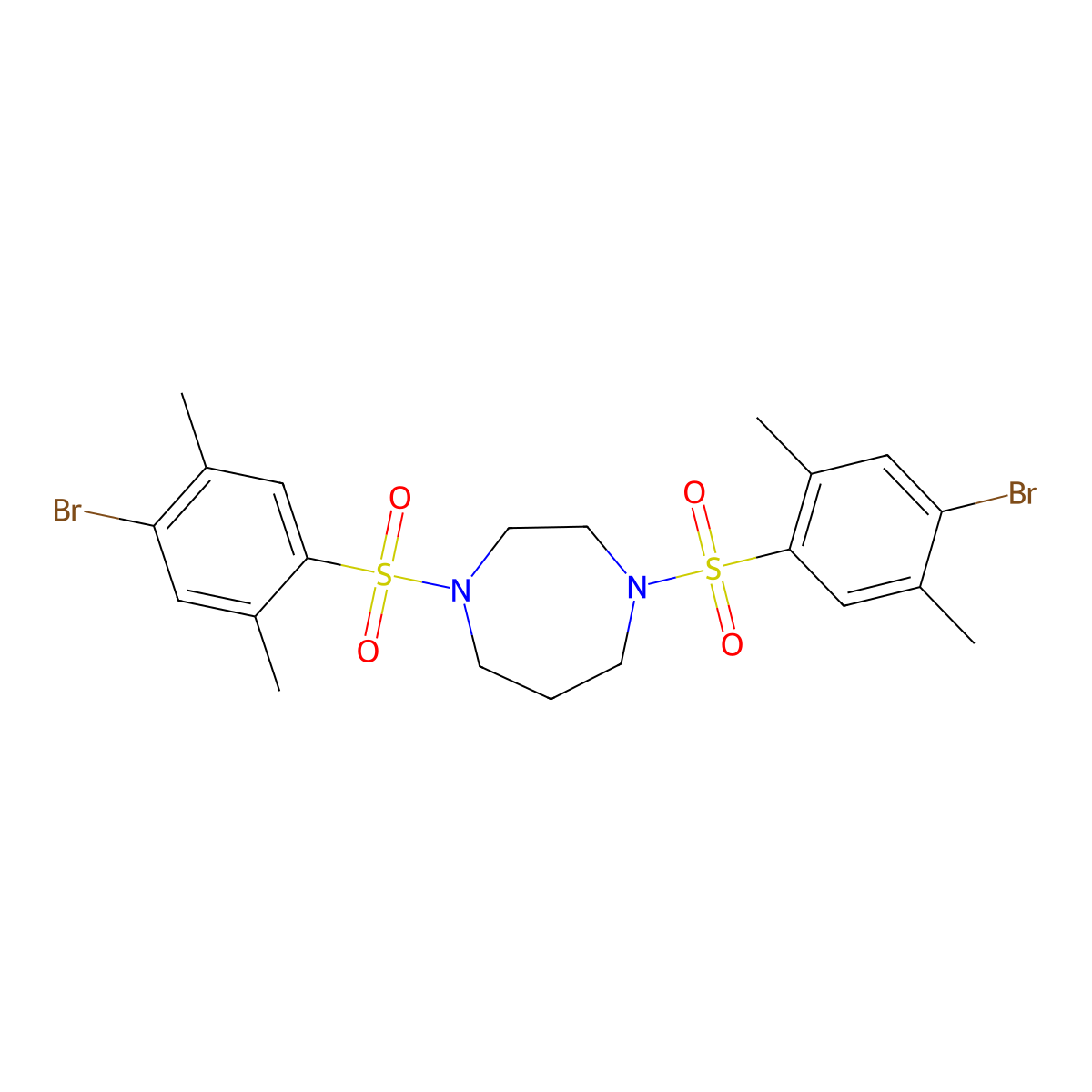 1,4-Bis(4-bromo-2,5-dimethylbenzenesulfonyl)-1,4-diazepane molecular structure, CAS 684225-96-5