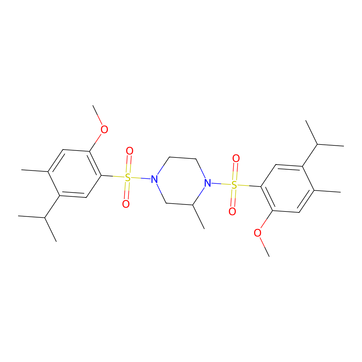 1,4-Bis{[2-methoxy-4-methyl-5-(methylethyl)phenyl]sulfonyl}-2-methylpiperazine molecular structure, CAS 684226-06-0